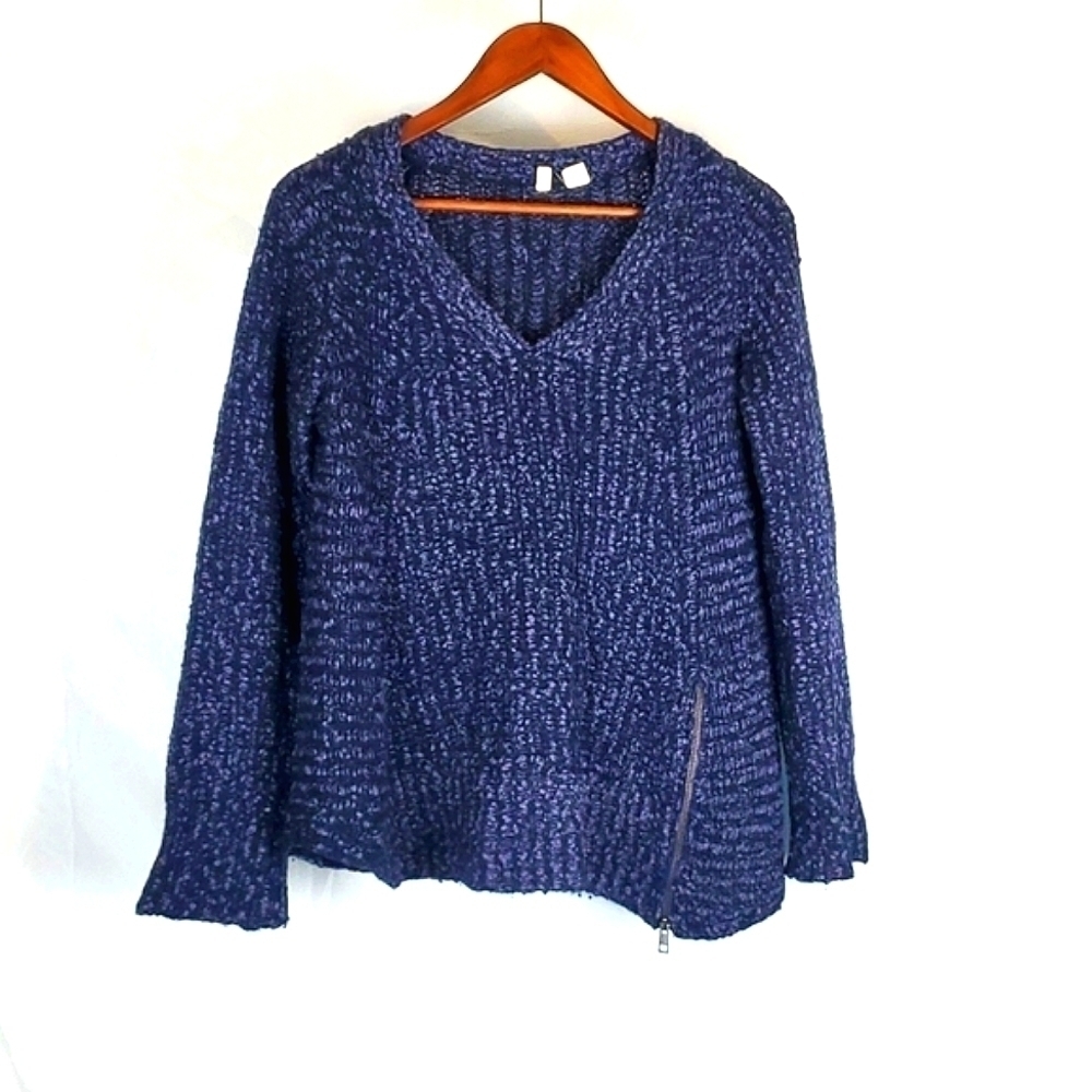 Anthro Moth Brand Blue Marled Knit Asymmetrical Zip‎ Hem Sweater